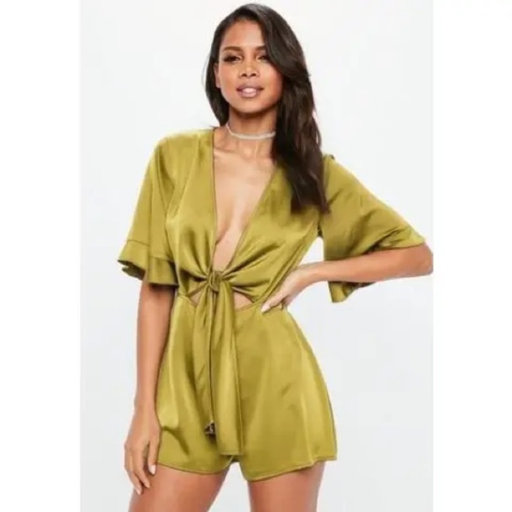 Missguided chartreuse kimono sleeve romper